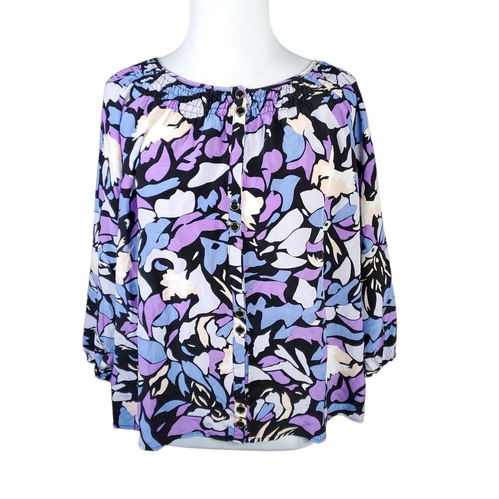 Yumi Kim Abstract Blue and Purple Print Blouse Boho Size Small